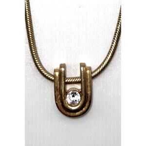 Vintage Designer David Grau Silver Tone Necklace And Swarovski Crystal Pendant